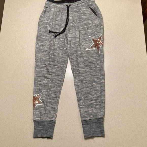 PINK Victoria's Secret Gray Joggers with Star Design Bling Women Size S - Picture 1 of 14